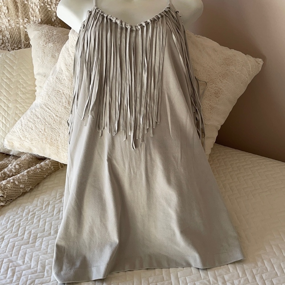 Zara Fauz Suede Fringe Suede Dress